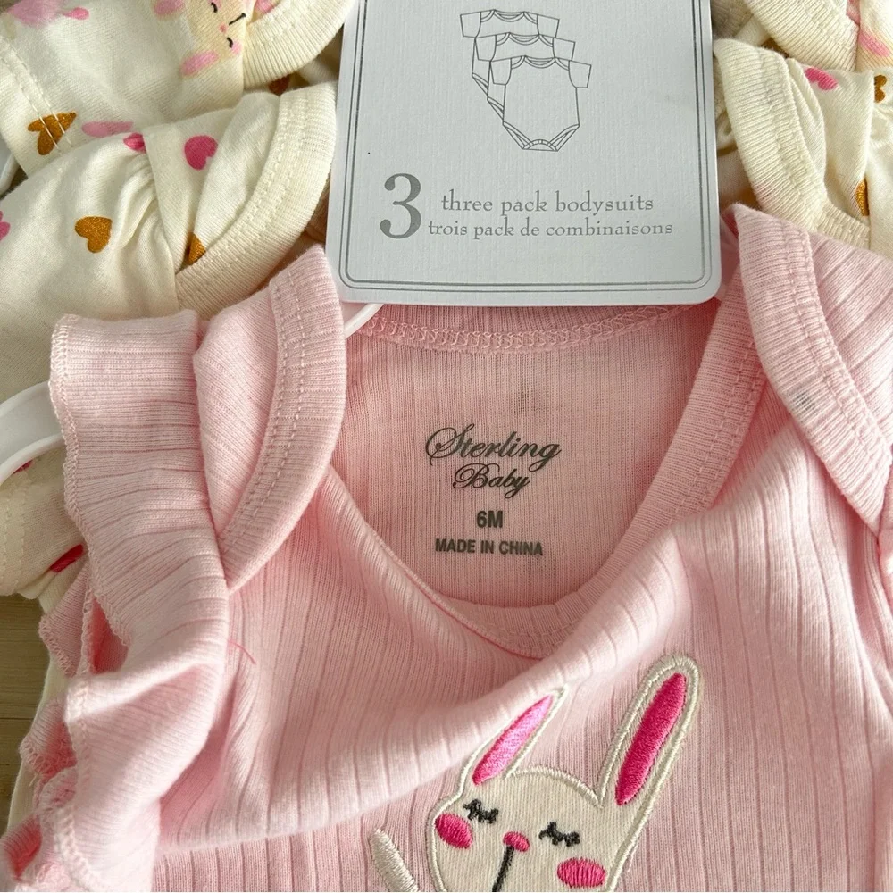 Baby Girl Bodysuit Onesies 3 Pack Ballerina Bunny Easter Hearts Size 6M